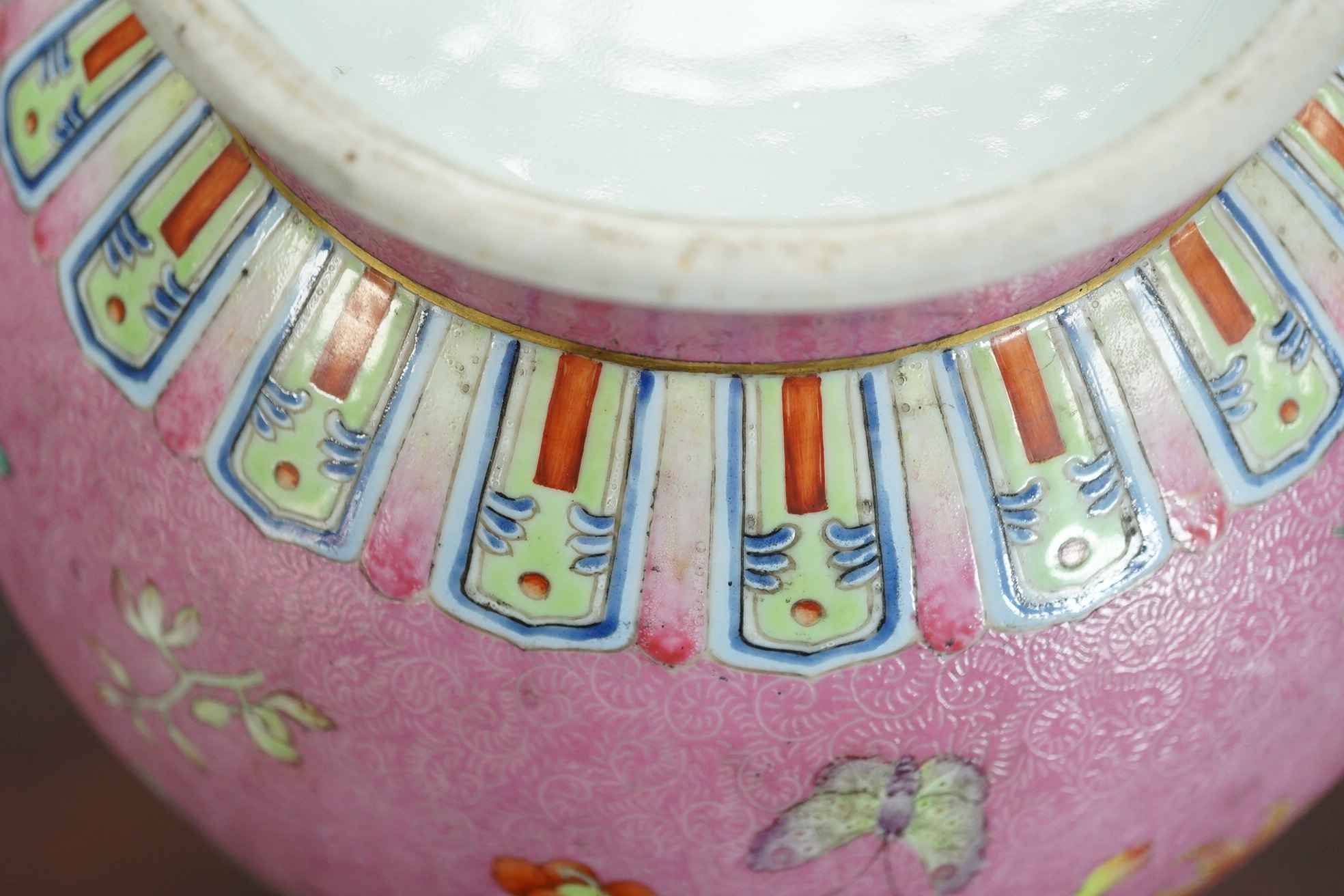 A Chinese pink-ground sgraffito pear-shaped vase, yuhuchunping, Daoguang six character seal mark and of the period (1821-50)
